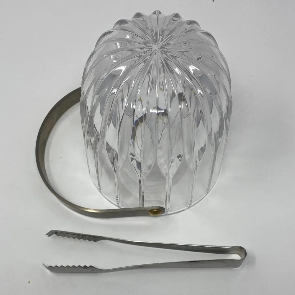 Small Clear Glass Ice Bucket with Silver Tongs